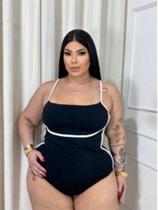 Body Feminino Plus Size com Recortes Brancos e Alça