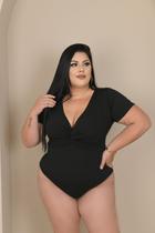 Body Feminino Plus Size Manga Curta Decote Torcido