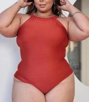 Body feminino plus size poliéster cavado alça trança regulagem com bojo estilo