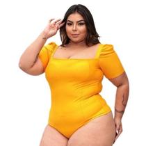 Body feminino plus size poliéster decote reto manga curta princesa com bojo fashion