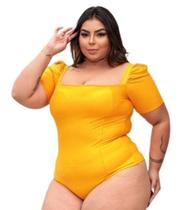 Body feminino plus size poliéster decote reto manga curta princesa com bojo