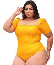 Body feminino plus size poliéster decote reto manga curta princesa com bojo