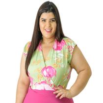 Body Feminino Plus Size Transpassado Fluity Catwalk Estampado Floral