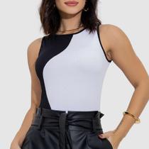 Body Feminino Regata Canelado Anarruga Onda Duas Cores Verão