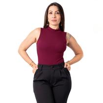 Body Feminino Regata Gola Alta Cacharrel Canelado Social