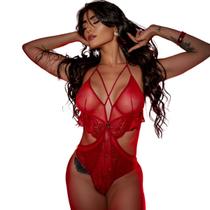 Body Feminino Renda Tule Lingerie Transparência Romântico Body Feminino Renda Tule Lingerie Transparência Romântico