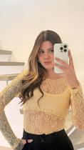 Body Feminino Renda Vazada Manga Longa Look Sofisticado Body Feminino Renda Vazada Manga Longa Look Sofisticado