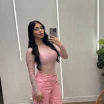 Body Feminino Renda Vazada Manga Longa Look Sofisticado