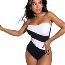 Body Feminino sem alça Blogueirinha Listrado Bicolor