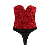 Body Feminino Sem Alças com Lantejoulas e Costas Nuas - Decote em Coração - Sexy