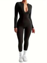 Body Feminino Slim Fit para Ioga e Corrida - Manga Comprida, Cor Sólida