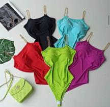 Body feminino tam único alça em corrente