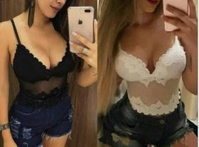 Body feminino tule alça fina tecido renda