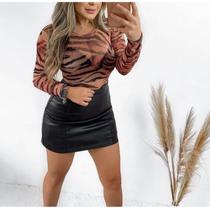 Body feminino tule manga longa tigre novidade feminina