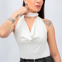 Body Ferminino Decotado Frente Única Gola Alta Costa Nua Moda Verão Look Elegante 2025