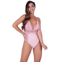 Body Fio Sem Bojo em Renda de Poliamida e Tecido Cor:RomanceTamanho:G