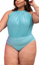 Body gola alta cavado drapeado plus size novidade feminina