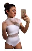 Body Gola Alta De Manguinha Com Renda E Tule - Lançamento