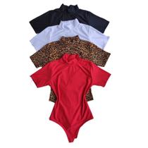 Body Gola Alta Manga Curta Tecido liso Premium