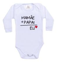 Body Infantil Bebê M.longa Suedine Algodão Frase Papai Mamãe