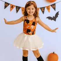 Body Infantil com Faixa Halloween Laranja Fantasma e Bruxa Festa Fantasia Menina Body Infantil com Faixa Halloween Laranja Fantasma e Bruxa Festa Fantasia Menina