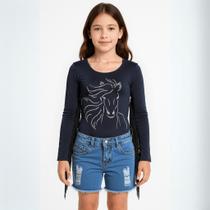 Body Infantil Country Premium Manga Longa com Estampa de Cavalo e Franjas