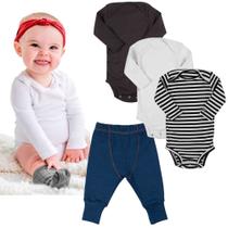 Body infantil kit manga longa e calça jeans bebe minimalista comfy