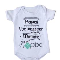 Body Infantil Manga Curta Branco Temático Bebê Frase 100% Suedine