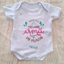 Body Infantil Manga Curta Branco Temático Bebê Frase 100% Suedine