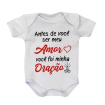Body Infantil Manga Curta Branco Temático Bebê Frase 100% Suedine