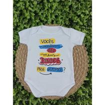 Body Infantil Manga Curta Branco Temático Bebê Frase Dindos 100% Suedine