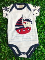 Body Infantil Manga Curta Masc Estampa Urso Pirata