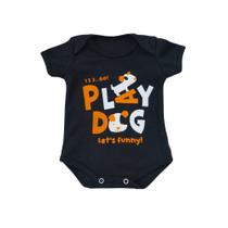 Body Infantil Manga Curta Preto Temático Bebê Frase 100% Suedine