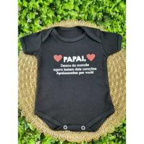 Body Infantil Manga Curta Preto Temático Bebê Frase 100% Suedine