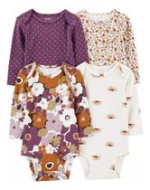 Body Infantil Menina Manga Longa Flores Kit Com 5 Peças Carters