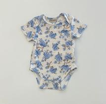 Body Infantil Milon Menina Estampado Floral Azul Manga Curta Conforto Verão
