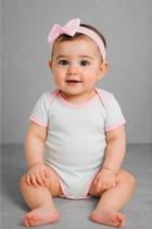 Body Infantil para Bebê Branco com Detalhe Rosa em Poliéster e Elastano Body Infantil para Bebê Branco com Detalhe Rosa em Poliéster e Elastano