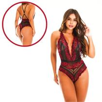 Body Intima Delas Tainá Bicolor em Renda Preto e Ruby Tamanho GG