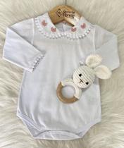 Body Laço Gripir Rosê Manga Longa Moda Infantil Recém Nascido Bebê Menina Feminino Confortável Gola Bordada