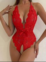 Body Lingerie Sensual Rendada Com Abertura Íntima Luxo Sexy
