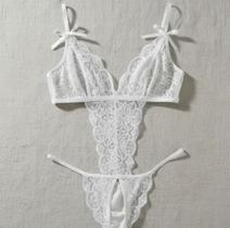 Body Lingerie Sensual Rendada Com Abertura Íntima Luxo Sexy
