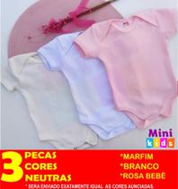 Body Liso Manga Curta Bebê Suedine 100% Algodão Menina Kit Com 3 Peças