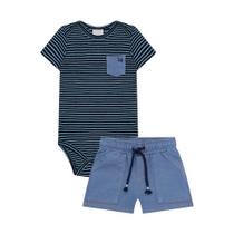 Body Listrado e Shorts Jeans