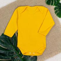 Body longo amarelo em suedine para bebê Body longo amarelo em suedine para bebê