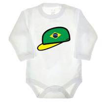 Body longo bebê branco estampa boné do brasil copa 2022
