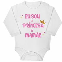 Body longo bebê branco estampa frase eu sou a princesa da mamãe DDM