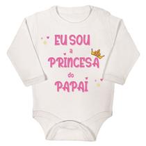 Body longo bebê branco estampa frase eu sou a princesa do papai