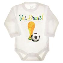 Body longo bebê branco estampa taça Brasil copa 2022