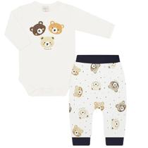 Body longo c/ Calça algodão egípcio Bear Faces - Mini & Co. - Body longo c/ Calça algodão egípcio Bear Faces - Mini & Co. -