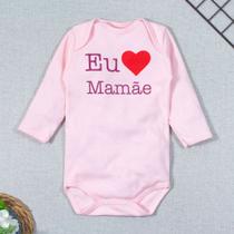 Body longo de bebê frase eu amo a mamãe rosa claro